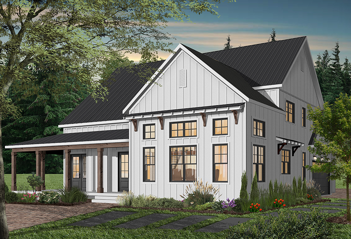 Cape Cod, Country, Craftsman, Farmhouse, Ranch Plan with 3354 Sq. Ft., 4 Bedrooms, 4 Bathrooms, 3 Car Garage Rear Elevation