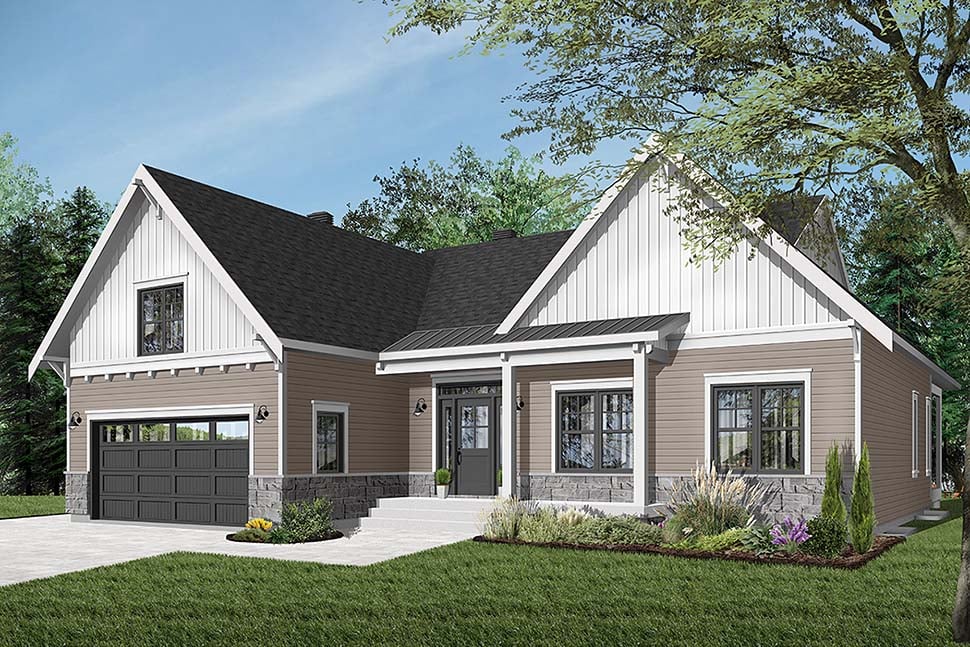 Bungalow Plan with 1556 Sq. Ft., 2 Bedrooms, 2 Bathrooms, 2 Car Garage Picture 2