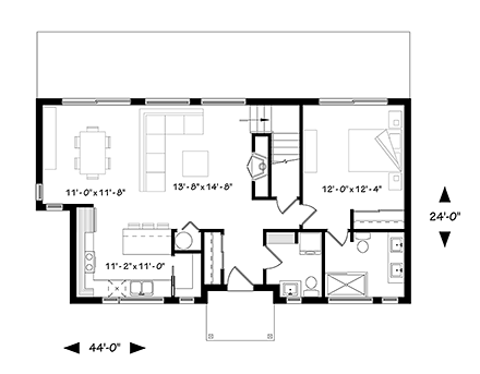 Cabin, Cottage House Plan 76525 with 3 Beds, 2 Baths First Level Plan