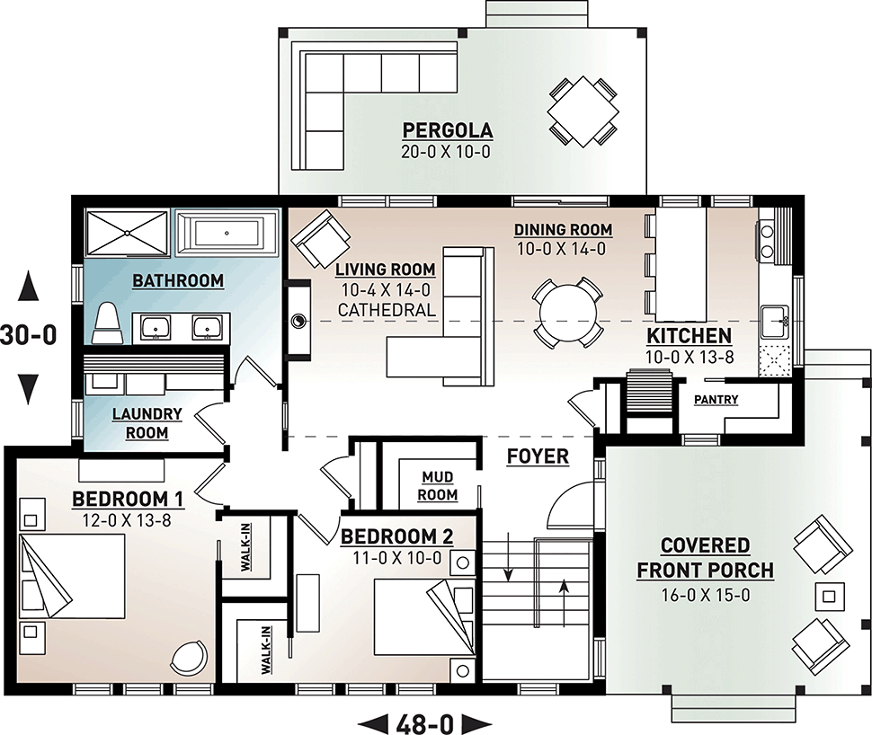 Contemporary, Cottage, Modern House Plan 76527 with 2 Beds, 1 Baths Level One