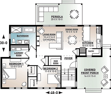 Contemporary, Cottage, Modern House Plan 76527 with 2 Beds, 1 Baths First Level Plan