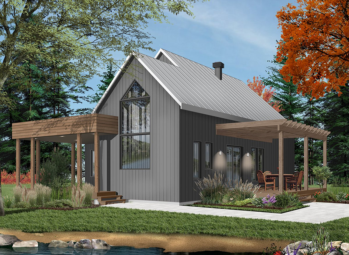 Contemporary, Cottage, Modern House Plan 76527 with 2 Beds, 1 Baths Rear Elevation