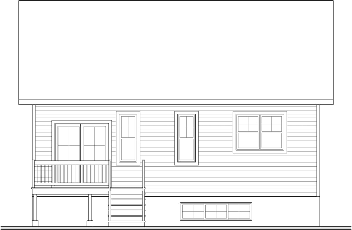 Bungalow, Contemporary, Cottage Plan with 1920 Sq. Ft., 3 Bedrooms, 2 Bathrooms Rear Elevation