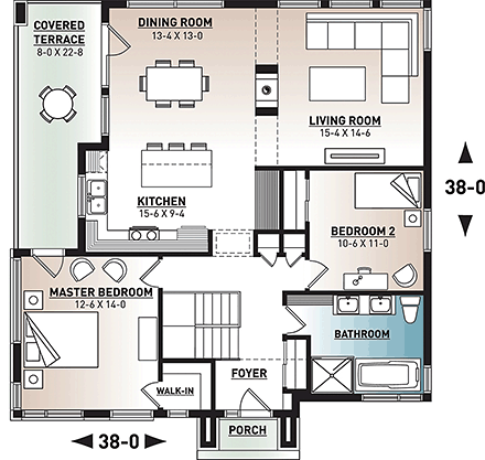 Contemporary, Cottage, Modern House Plan 76529 with 2 Beds, 1 Baths First Level Plan