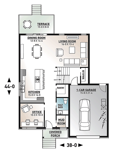 Contemporary, Modern House Plan 76539 with 3 Beds, 3 Baths, 1 Car Garage First Level Plan