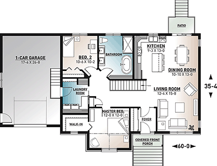 Bungalow, Craftsman House Plan 76542 with 2 Beds, 1 Baths, 1 Car Garage First Level Plan