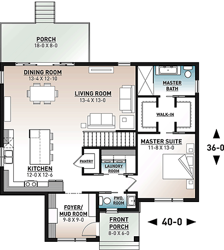 Contemporary, Modern House Plan 76543 with 1 Beds, 2 Baths First Level Plan