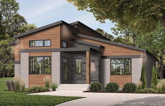 Contemporary, Modern House Plan 76543 with 1 Beds, 2 Baths Elevation