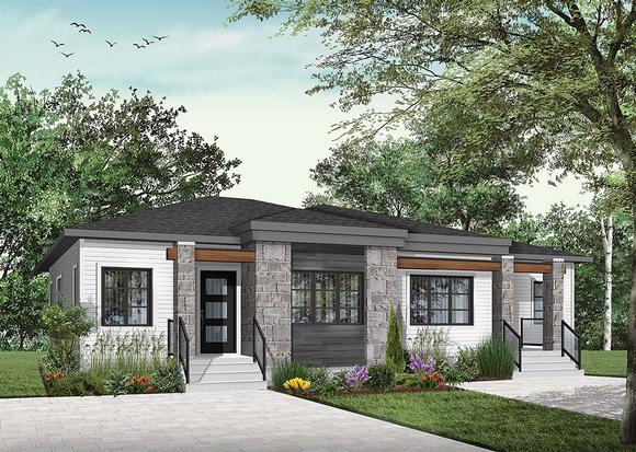 Contemporary, Modern Multi-Family Plan 76548 with 4 Beds, 2 Baths Elevation