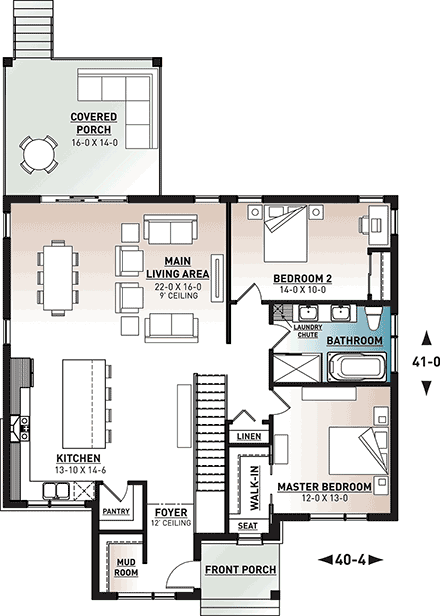 Contemporary, Country, Craftsman, Modern House Plan 76549 with 2 Beds, 1 Baths First Level Plan