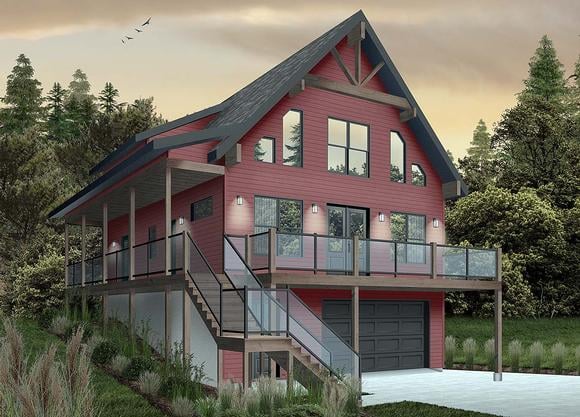 Cabin, Coastal, Country, Traditional House Plan 76550 with 4 Beds, 3 Baths, 1 Car Garage Elevation