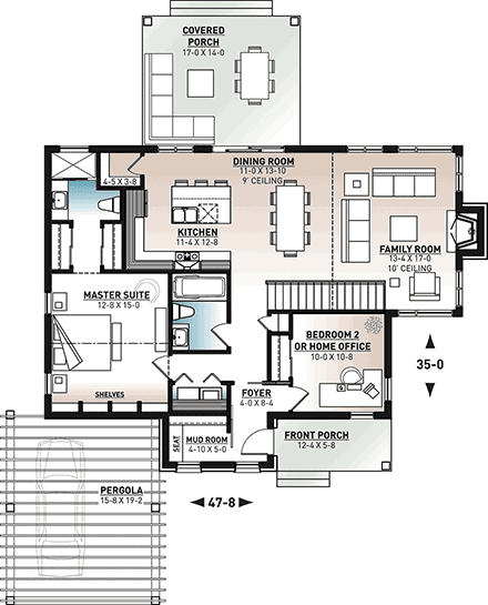 Cabin, Cottage, Craftsman, Ranch House Plan 76553 with 2 Beds, 2 Baths First Level Plan