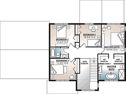 Country, Farmhouse House Plan 76555 with 4 Beds, 3 Baths, 2 Car Garage Second Level Plan