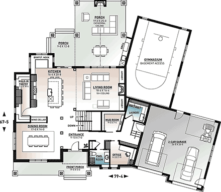 Craftsman, Traditional House Plan 76561 with 4 Beds, 3 Baths, 2 Car Garage First Level Plan