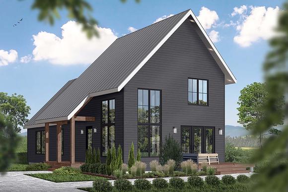 Cabin, Contemporary House Plan 76562 with 3 Beds, 3 Baths Elevation