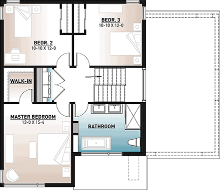Modern House Plan 76564 with 3 Beds, 2 Baths, 1 Car Garage Second Level Plan