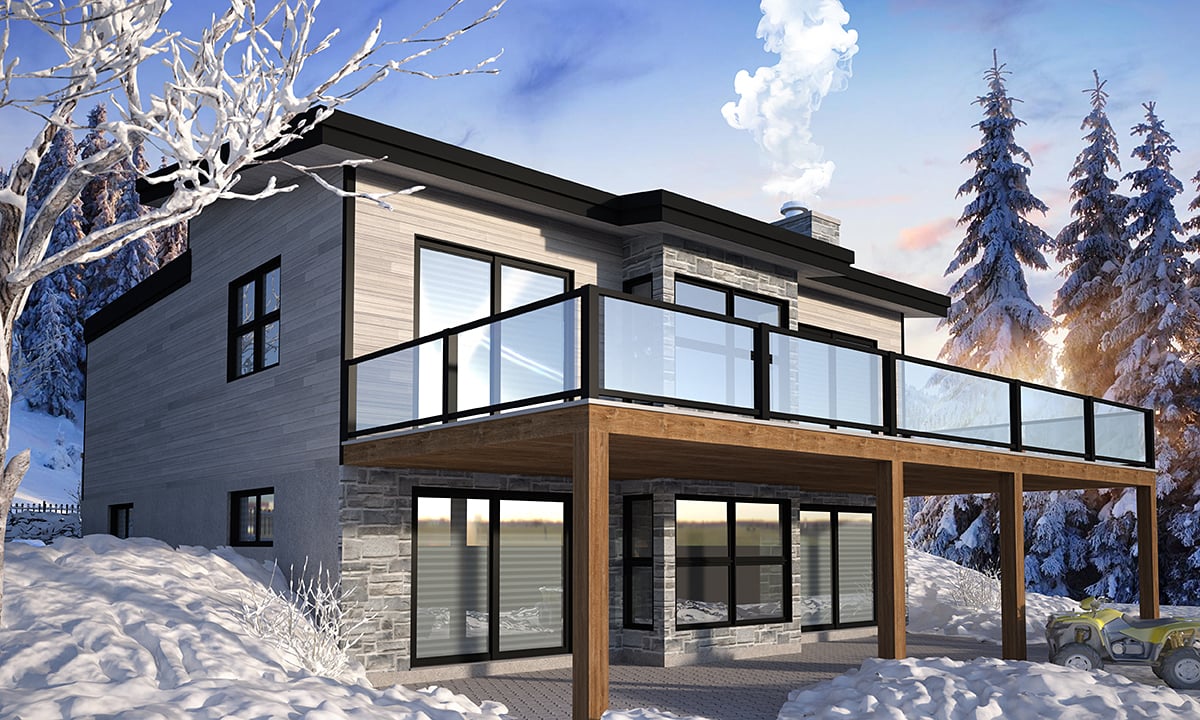 Cabin, Contemporary, Cottage, Modern House Plan 76571 with 4 Beds, 3 Baths Rear Elevation