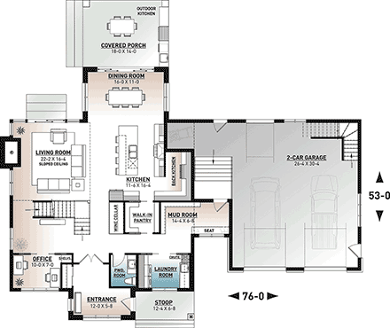 Craftsman, Farmhouse House Plan 76573 with 4 Beds, 3 Baths, 2 Car Garage First Level Plan