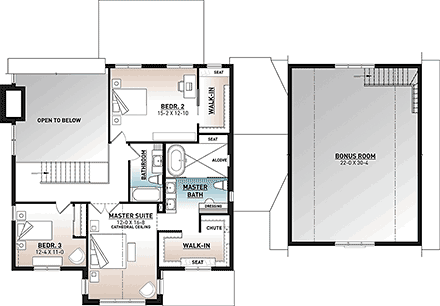 Craftsman, Farmhouse House Plan 76573 with 4 Beds, 3 Baths, 2 Car Garage Second Level Plan