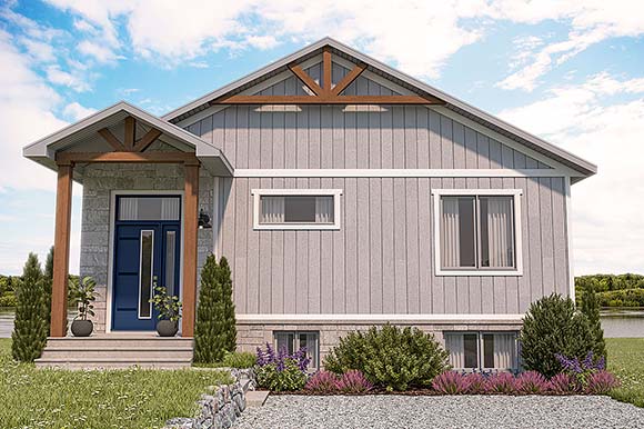 Cabin, Contemporary, Cottage, Modern House Plan 76576 with 2 Beds, 1 Baths Elevation