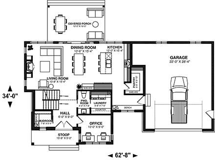 Country, Craftsman, Farmhouse House Plan 76582 with 3 Beds, 3 Baths, 2 Car Garage First Level Plan