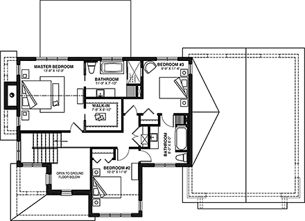 Country, Craftsman, Farmhouse House Plan 76582 with 3 Beds, 3 Baths, 2 Car Garage Second Level Plan