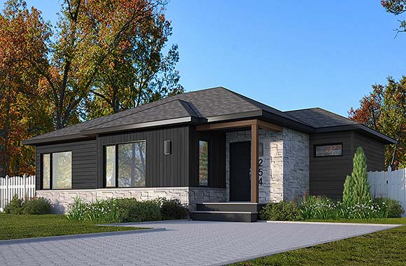 Bungalow, Contemporary House Plan 76584 with 2 Beds, 1 Baths Elevation