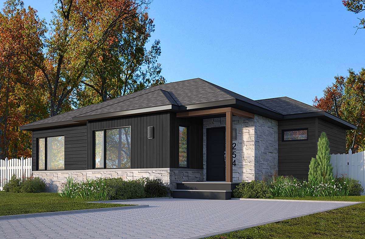 Bungalow, Contemporary Plan with 998 Sq. Ft., 2 Bedrooms, 1 Bathrooms Elevation