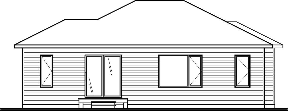 Bungalow, Contemporary Plan with 998 Sq. Ft., 2 Bedrooms, 1 Bathrooms Rear Elevation