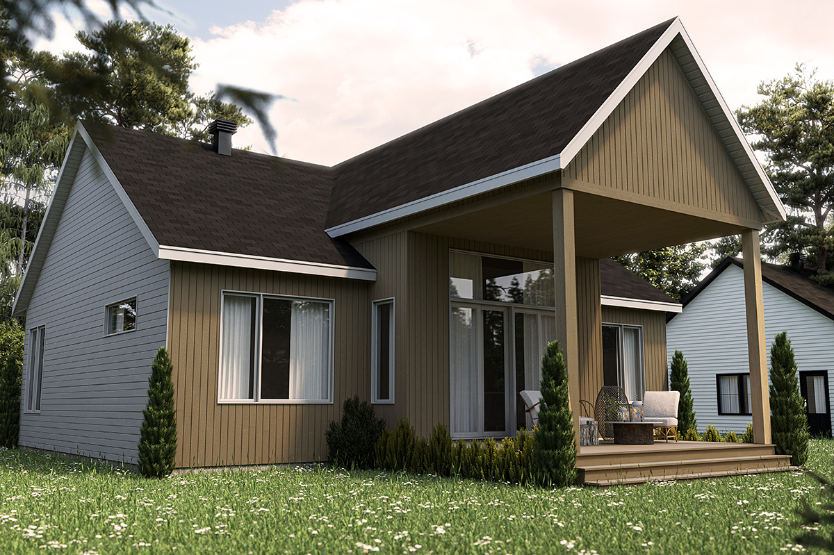 Contemporary, Cottage, Modern Plan with 1408 Sq. Ft., 2 Bedrooms, 1 Bathrooms Rear Elevation