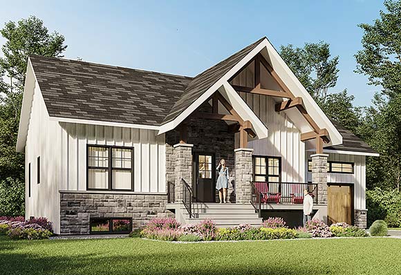 Country, Craftsman, Farmhouse, Ranch House Plan 76589 with 2 Beds, 1 Baths, 1 Car Garage Elevation