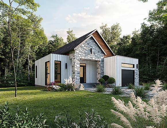 Cabin, Contemporary, Cottage, Craftsman, Farmhouse, Modern House Plan 76590 with 3 Beds, 2 Baths, 1 Car Garage Elevation