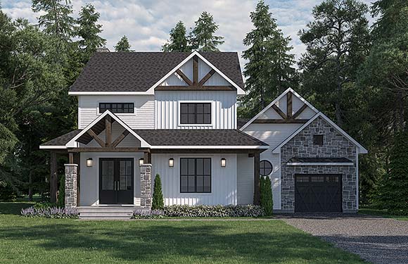 Country, Craftsman, Farmhouse House Plan 76595 with 4 Beds, 3 Baths, 1 Car Garage Elevation