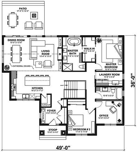 Bungalow, Country, Craftsman, Farmhouse, Ranch, Traditional House Plan 76596 with 5 Beds, 3 Baths First Level Plan