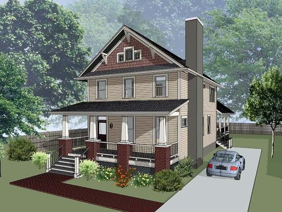 Bungalow, Craftsman, Narrow Lot House Plan 76605 with 4 Beds, 4 Baths Elevation