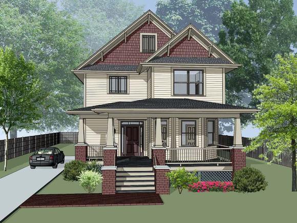 Bungalow, Craftsman, Narrow Lot House Plan 76608 with 4 Beds, 3 Baths Elevation