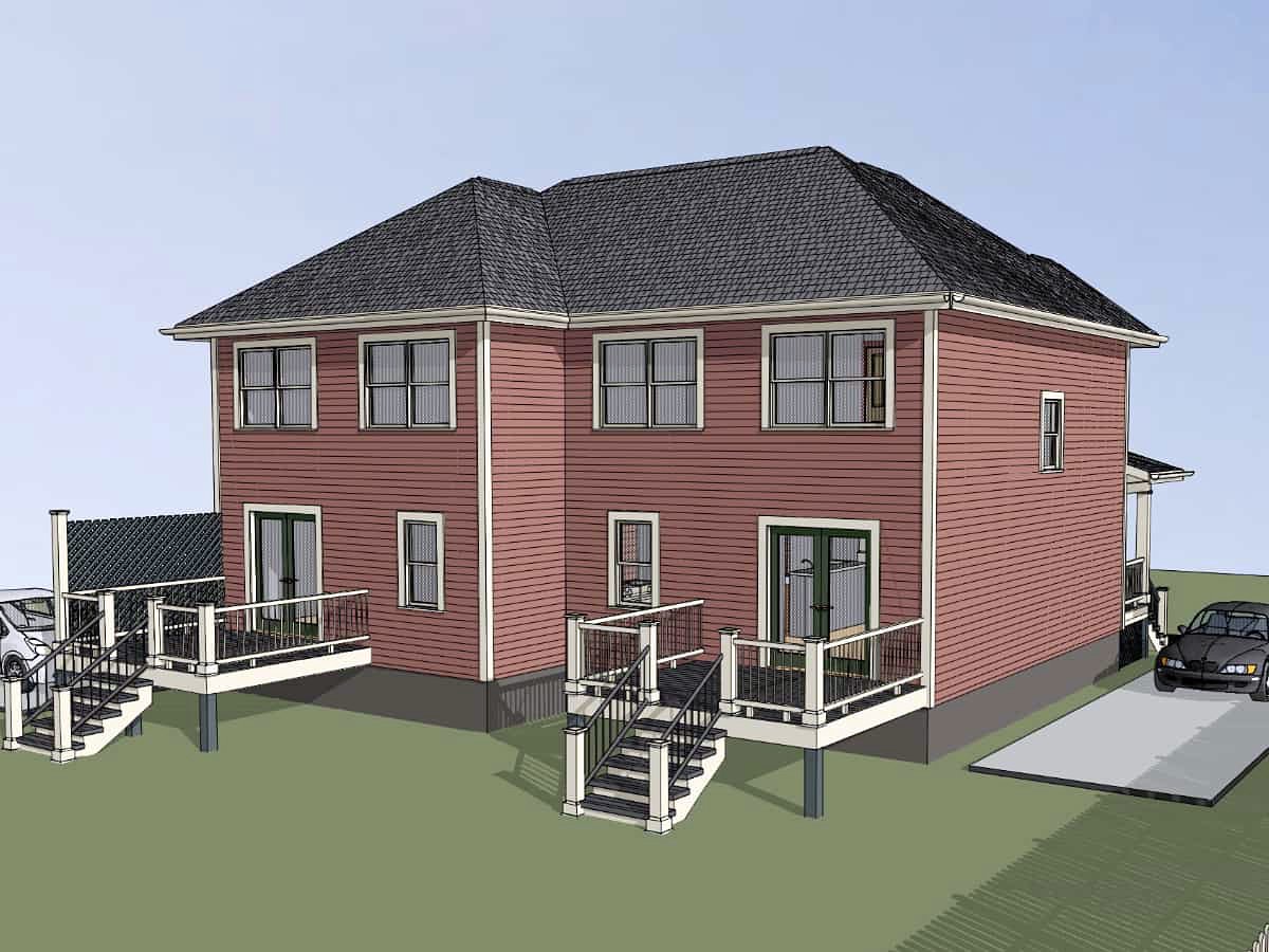 Bungalow Multi-Family Plan 76609 with 6 Beds, 4 Baths Rear Elevation