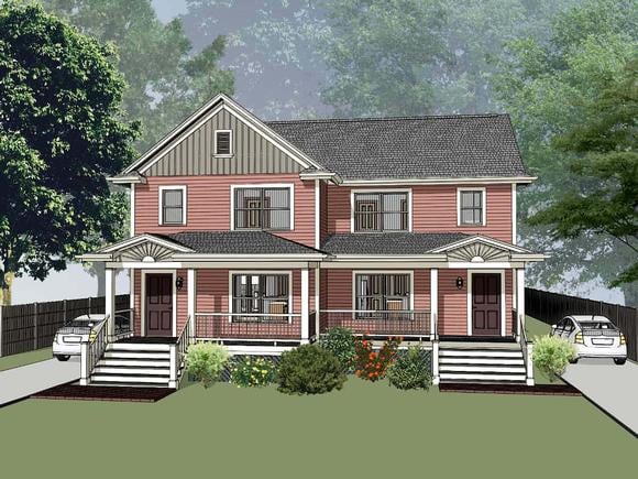 Colonial, Country Multi-Family Plan 76610 with 3 Beds, 2 Baths Elevation