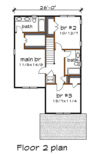 Bungalow, Country, Craftsman House Plan 76613 with 3 Beds, 3 Baths, 1 Car Garage Second Level Plan