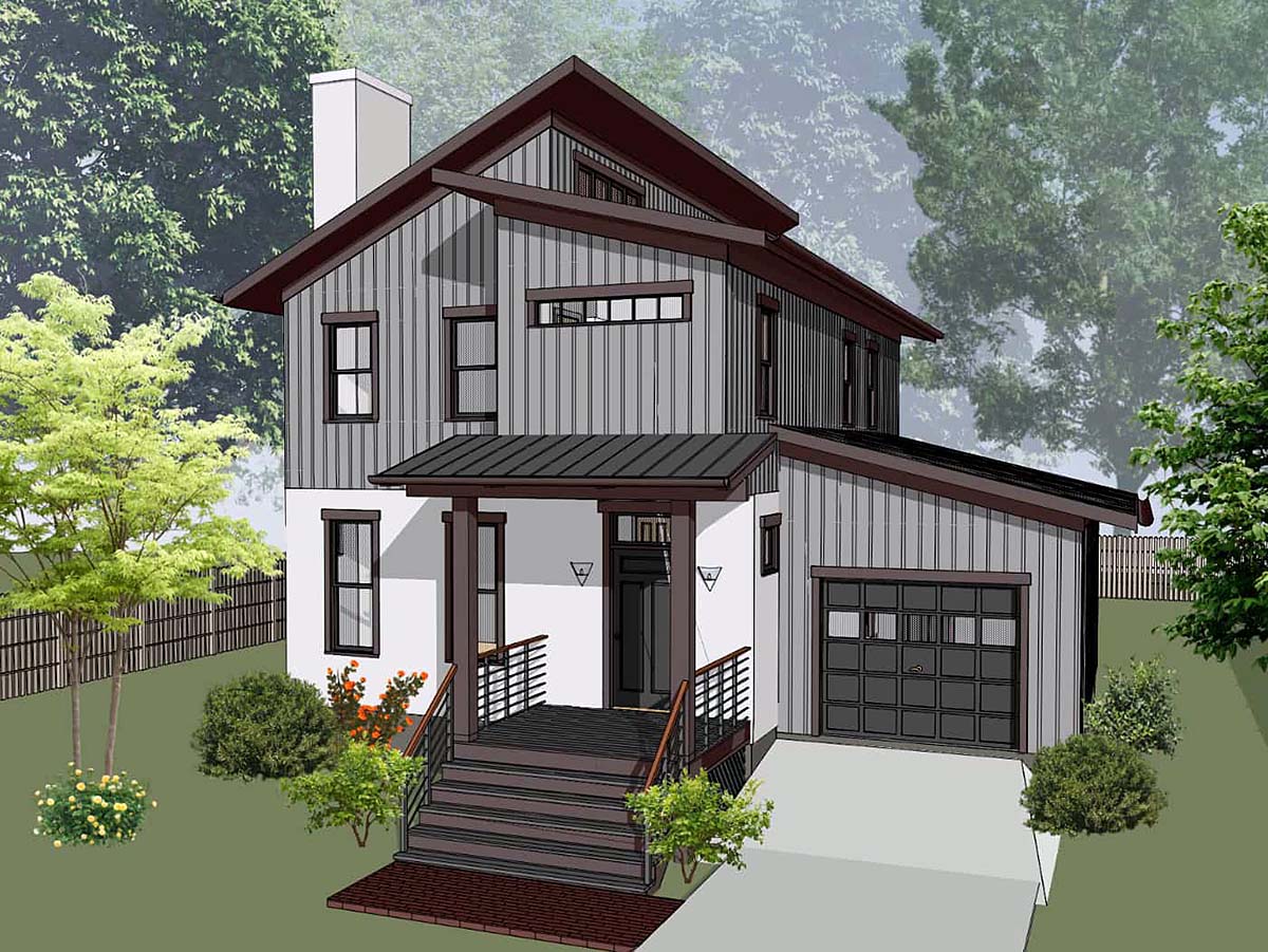 Contemporary House Plan 76616 with 3 Beds, 3 Baths, 1 Car Garage Elevation