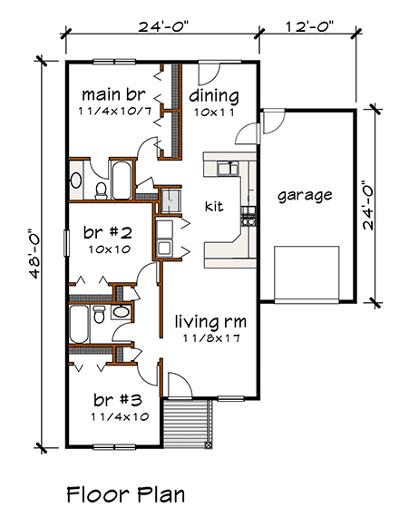 Bungalow, Cottage, Traditional House Plan 76629 with 3 Beds, 2 Baths, 1 Car Garage First Level Plan