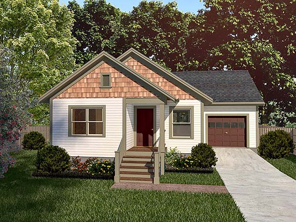 Bungalow, Cottage, Traditional House Plan 76629 with 3 Beds, 2 Baths, 1 Car Garage Elevation