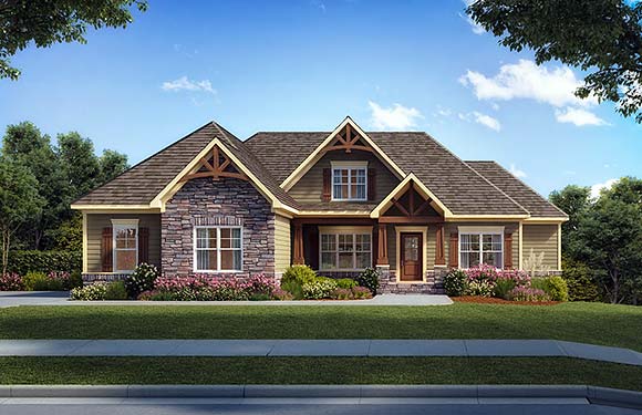 Craftsman, Traditional House Plan 76702 with 3 Beds, 3 Baths, 2 Car Garage Elevation