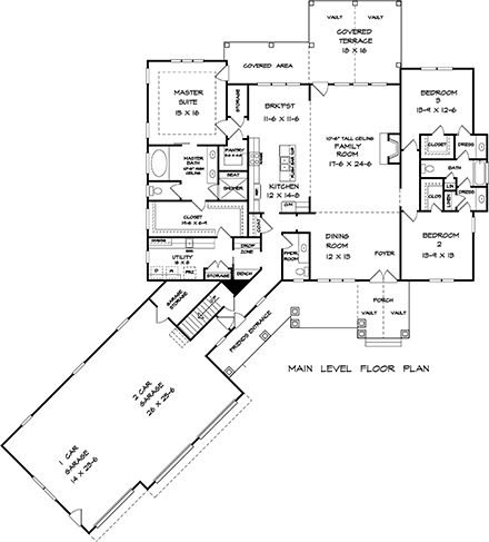 Craftsman, Farmhouse House Plan 76704 with 3 Beds, 3 Baths, 3 Car Garage First Level Plan