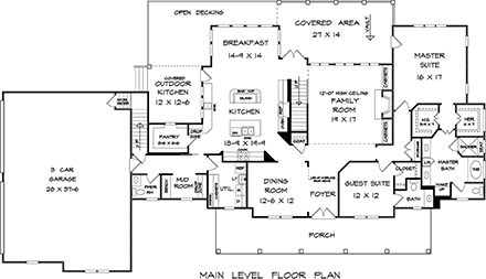 Farmhouse House Plan 76705 with 4 Beds, 5 Baths, 3 Car Garage First Level Plan