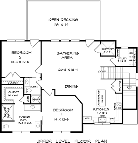 Traditional Garage-Living Plan 76710 with 2 Beds, 3 Baths, 3 Car Garage Second Level Plan