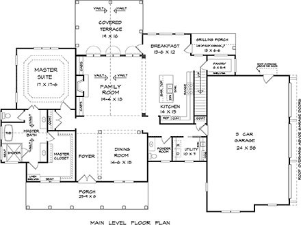 Craftsman, Farmhouse, Ranch House Plan 76711 with 3 Beds, 4 Baths, 3 Car Garage First Level Plan