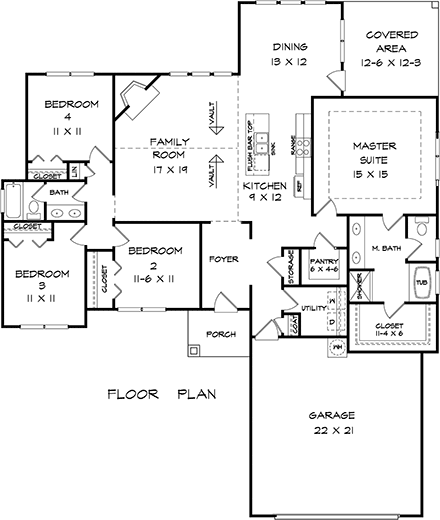 Craftsman, Traditional House Plan 76712 with 4 Beds, 2 Baths, 2 Car Garage First Level Plan