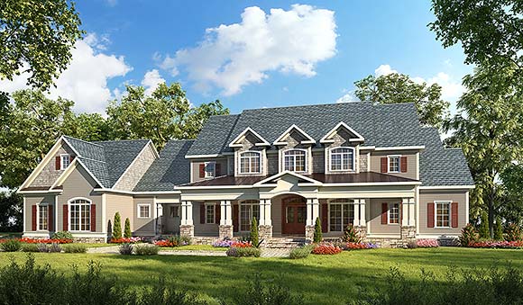Craftsman, Traditional House Plan 76713 with 4 Beds, 5 Baths, 3 Car Garage Elevation