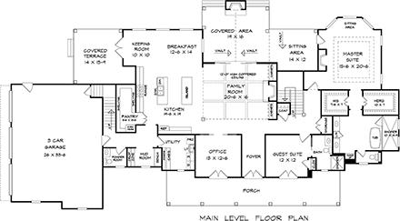 Craftsman, Traditional House Plan 76716 with 4 Beds, 5 Baths, 3 Car Garage First Level Plan